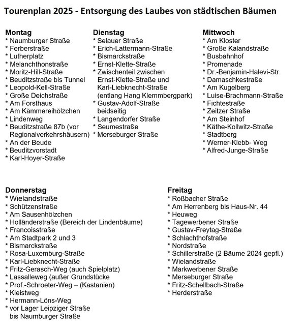 Bild vergrößern: Laubentsorgung Tourenplan